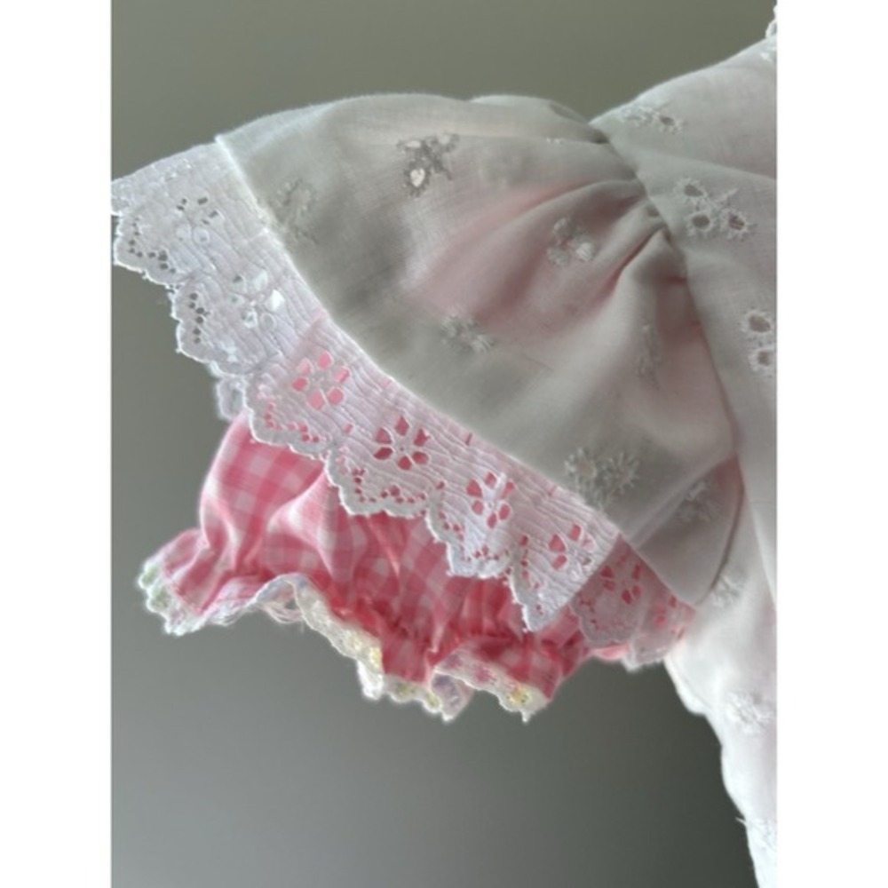 Vintage Handmade Easter Pinafore W/ Bloomers 3 Pc Dress Girls 6-8 Pink Gingham - Picture 11 of 16